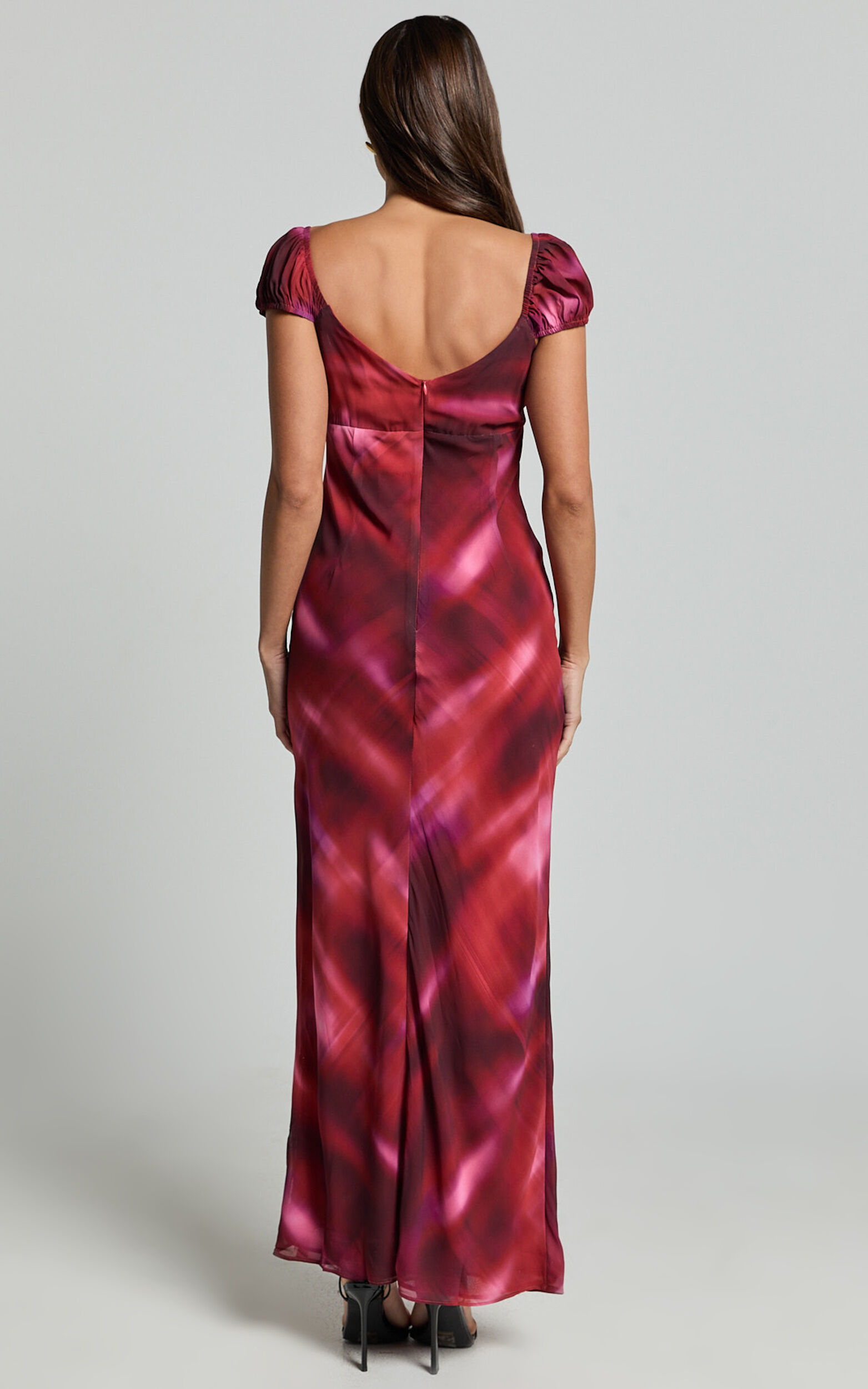 Avril Midi Dress - Recycled Puff Sleeve Empire Slip Dress in Tequila Sunset Print