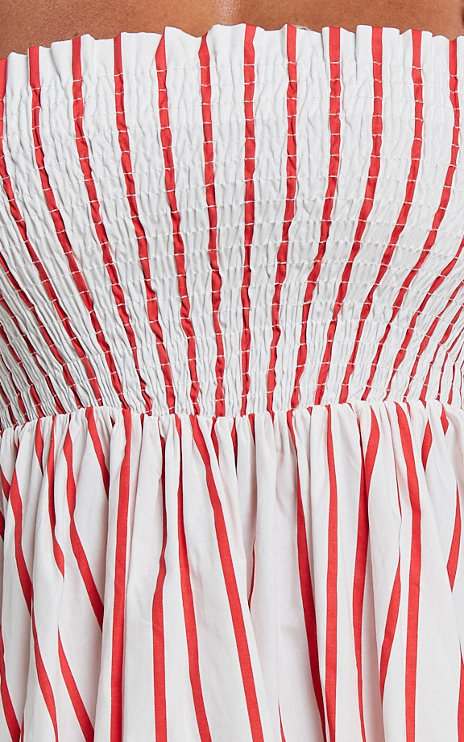 Brynlee Mini Dress - Elastic Chest Flutter Sleeve Hem Dress in Red Stripe