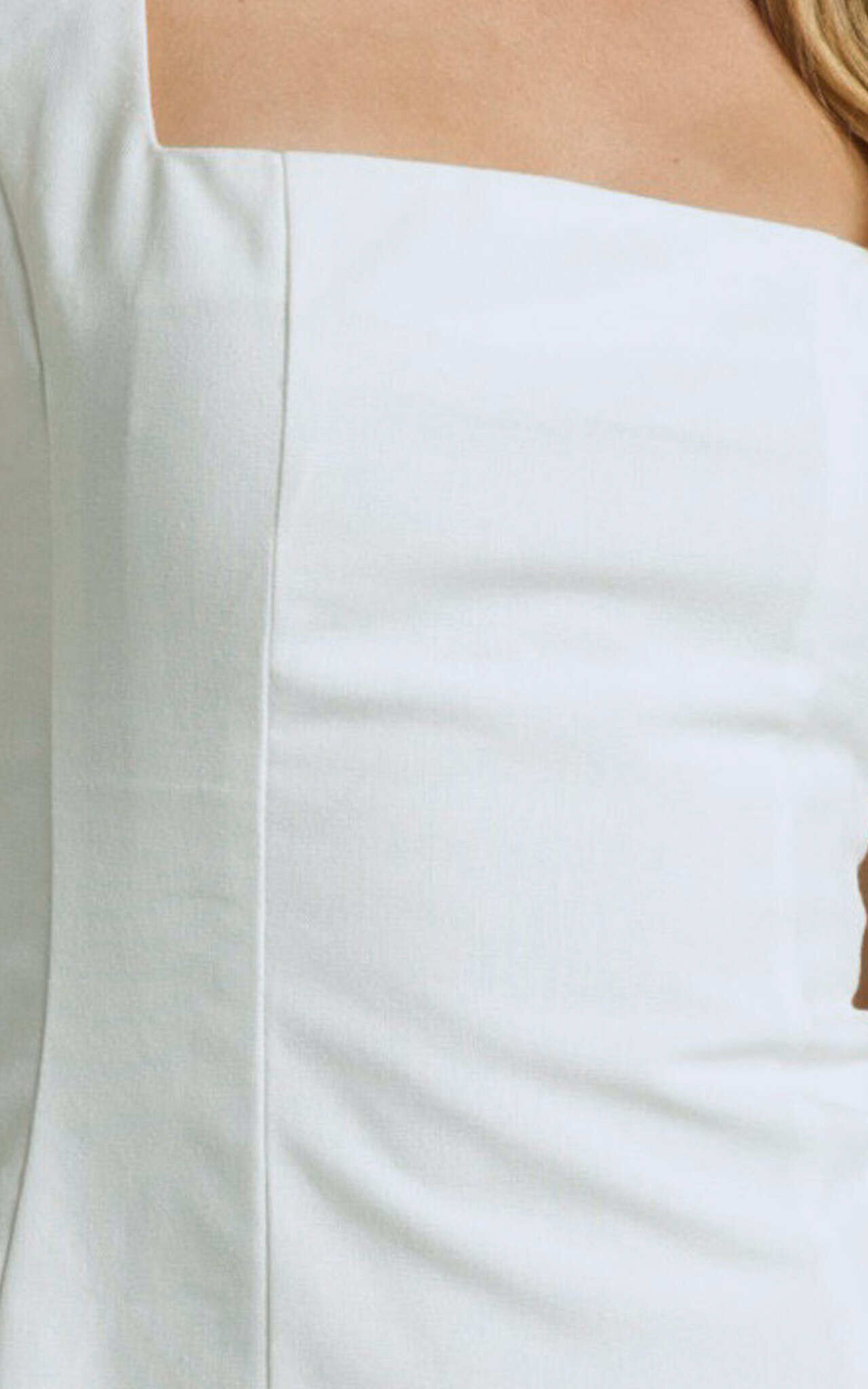 Adiana Mini Dress - Linen Square Neck Shirred Back A Line Dress in Off White