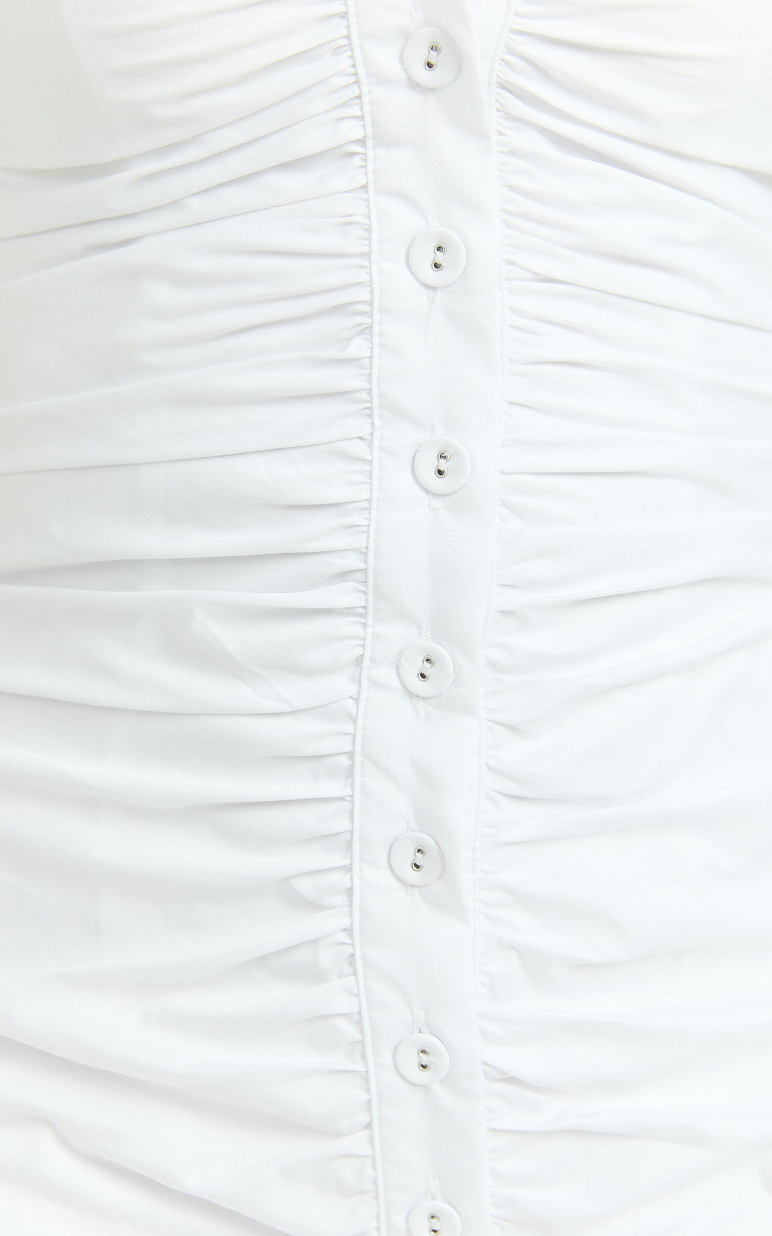 Mya Mini Dress - Scoop Neck Ruched Button Front Puff Sleeve Dress in White