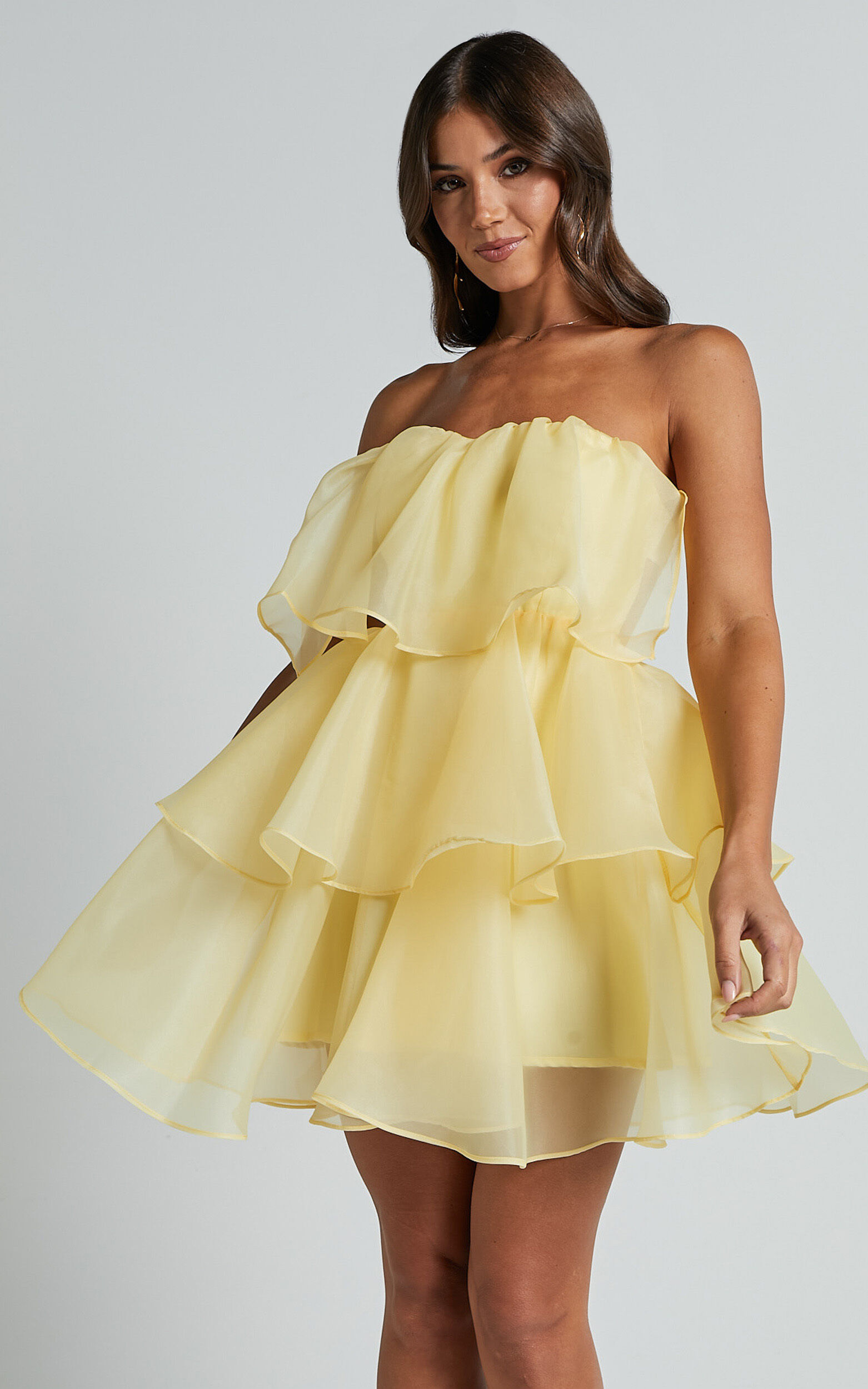 Ritta Mini Dress - Strapless Layered Dress in Yellow
