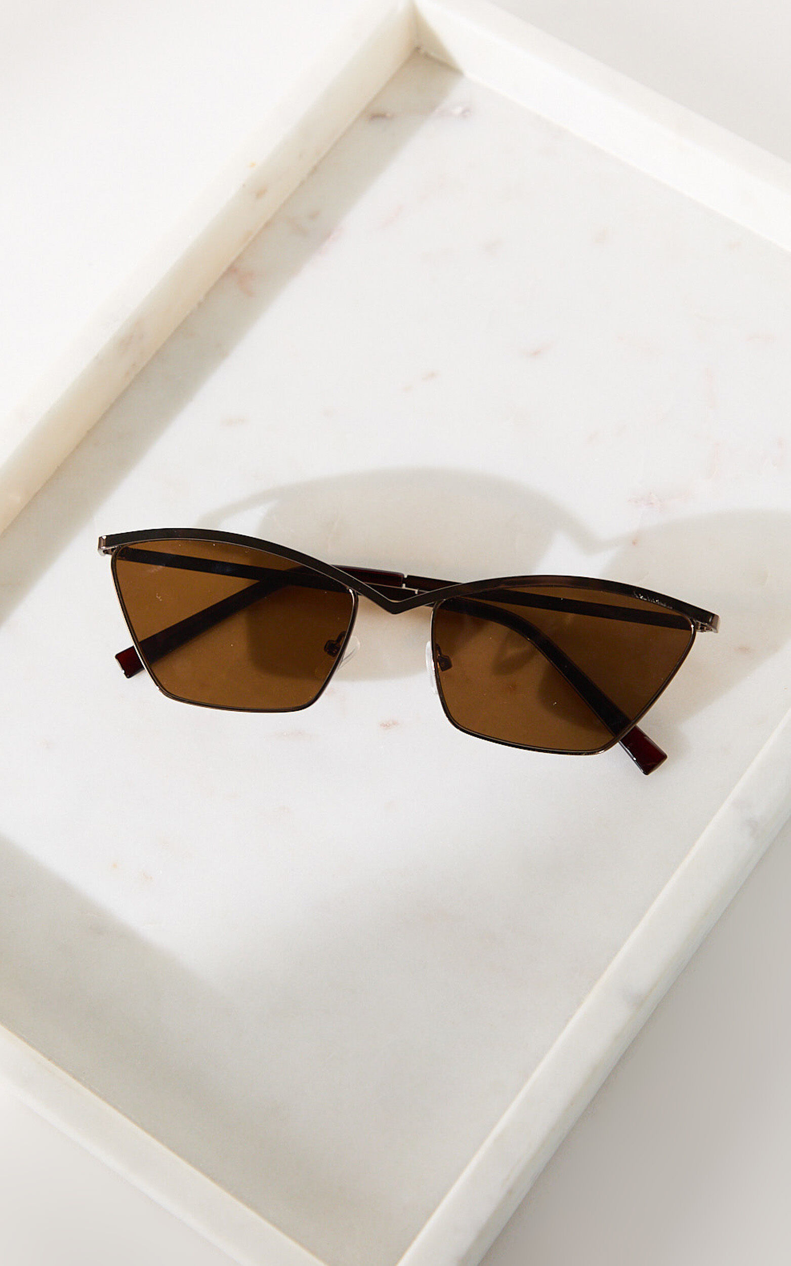 Alodia Sunglasses - Cat Eye Thin Rim Sunglasses in Brown